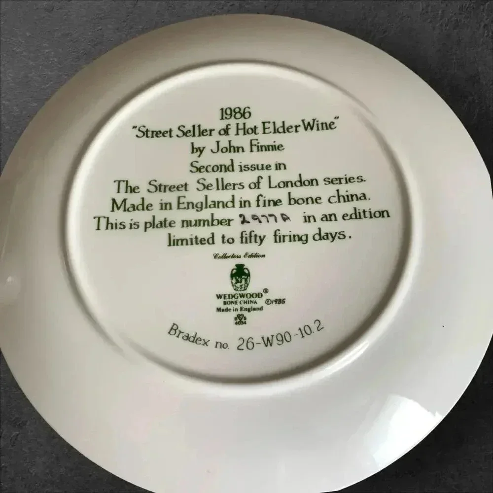 Wedgwood Collectors Plate 1986 Street Seller of Hot Elder Wine By John Finnie